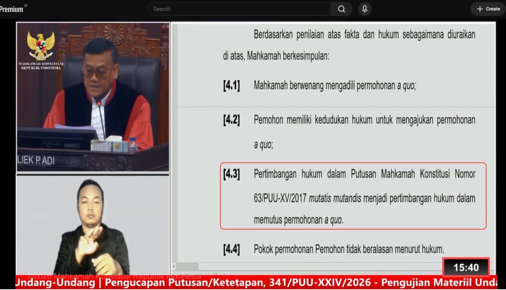 Putusan MK Nomor 63PUU-XV2017 Menjadi Rujukan Penting
